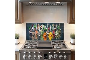 DAIFURONGE Tempered Glass Backsplash For Kitchen Behind Stove,Spice Stove Backsplash Top Cover,Easy to Clean Glass Splashback, Sink Cover Splash Guard,Home Kitchen Wall Decor (Art Deco 1, 30"x14"(76.2x35.56cm))
