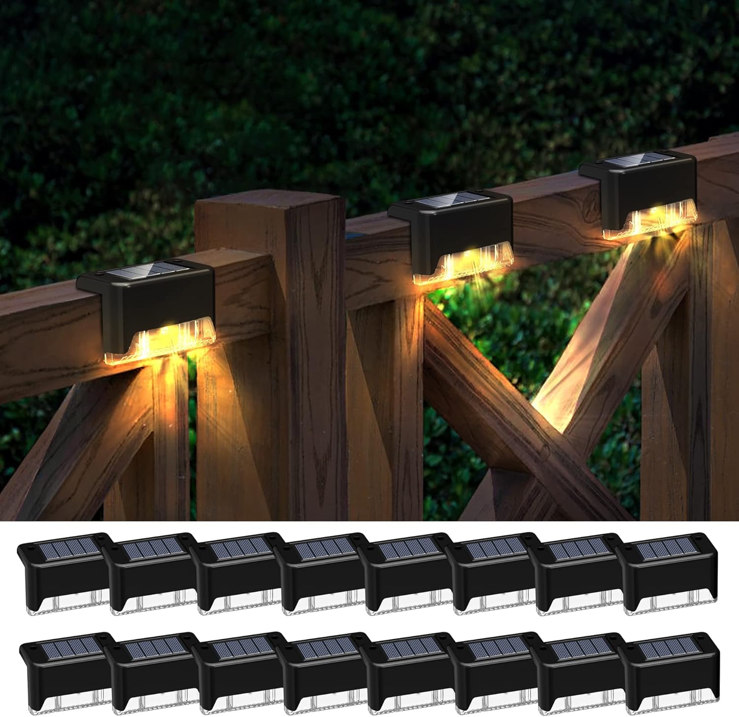 Lighting - Otdair Solar Deck Lights, 16 Solar Step Lights Waterproof LED Solar Stair Lights, Outdoor Solar Fence Lights for Deck, Stairs, Step, Yard, Patio, and Pathway (Warm White), Black