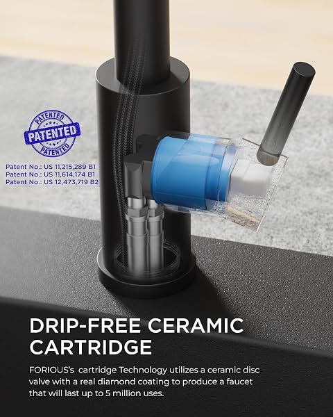FORIOUS BLACK KITCHEN FAUCET WITH PULL DOWN SPRAYER, STAINLESS STEEL COMMERCIAL SINGLE HANDLE CLASSIC SPRING PULL OUT KITCHEN SINK FAUCET FOR POT FILLER, FARMHOUSE CAMPER BAR LAUNDRY ROOM