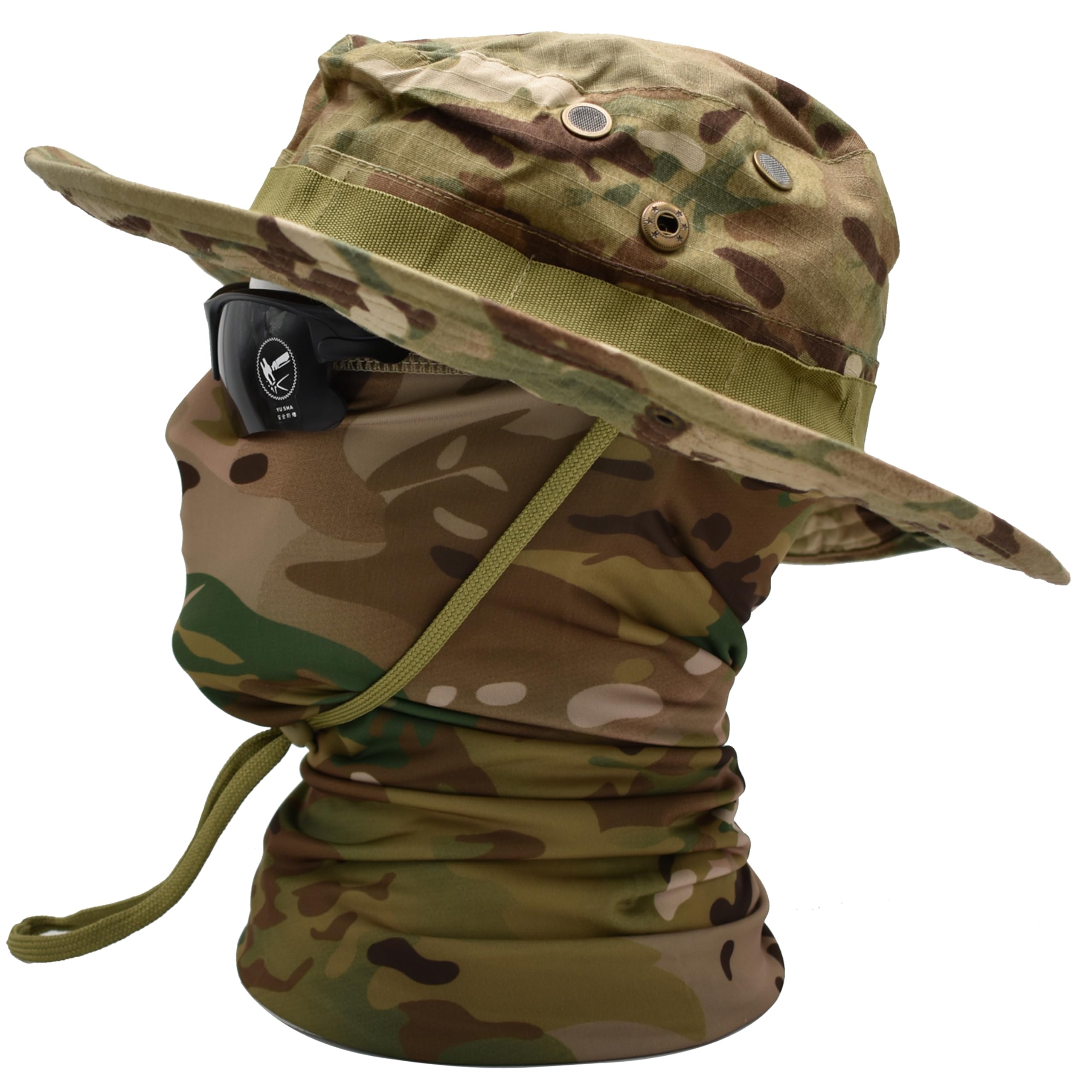 QMFIVE Tactical Boonie Hat UV100 Camouflage Scarf, Unisex Rounded Hat Fisherman (TP-MC)