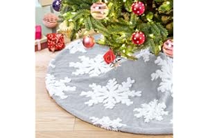 QUEENDREAM Mini Tree Skirt 36 Inches Christmas Tree Skirt Luxury Grey Plush Skirt with White Snowflakes Xmas Party Decor
