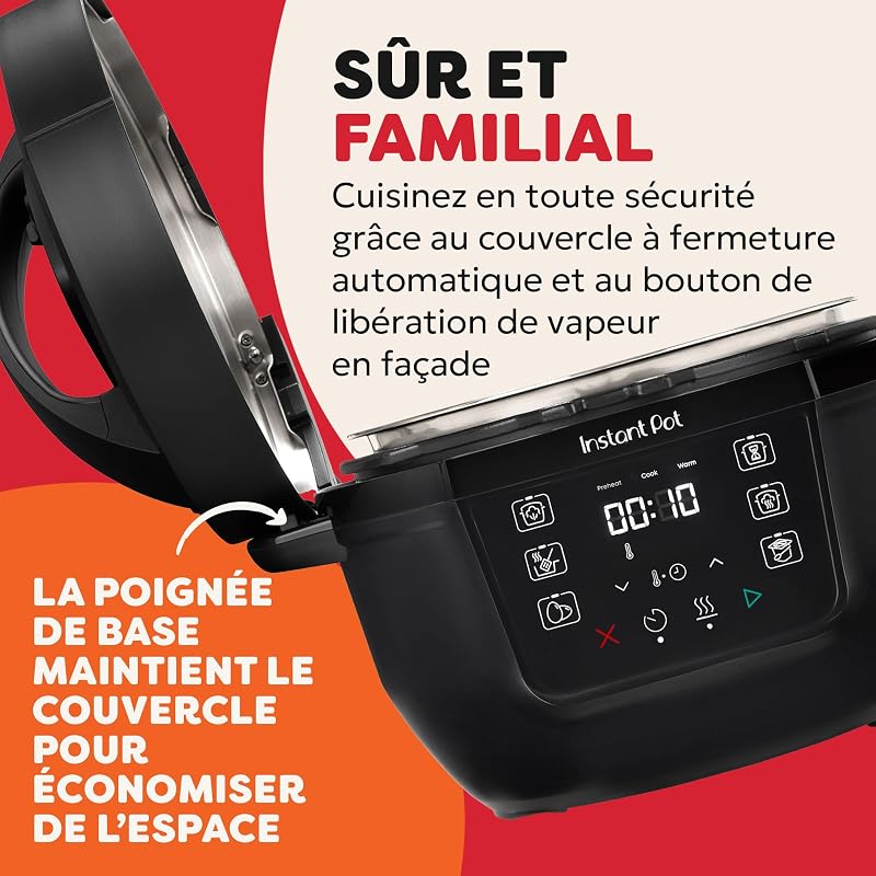 Multicuiseur, 3,8 L, cuiseur intelligent 7 en 1 - Autocuiseur, mijoteuse, cuiseur à riz, sauteuse, yaourtière, cuiseur vapeur et réchauffeur d'aliments - Noir