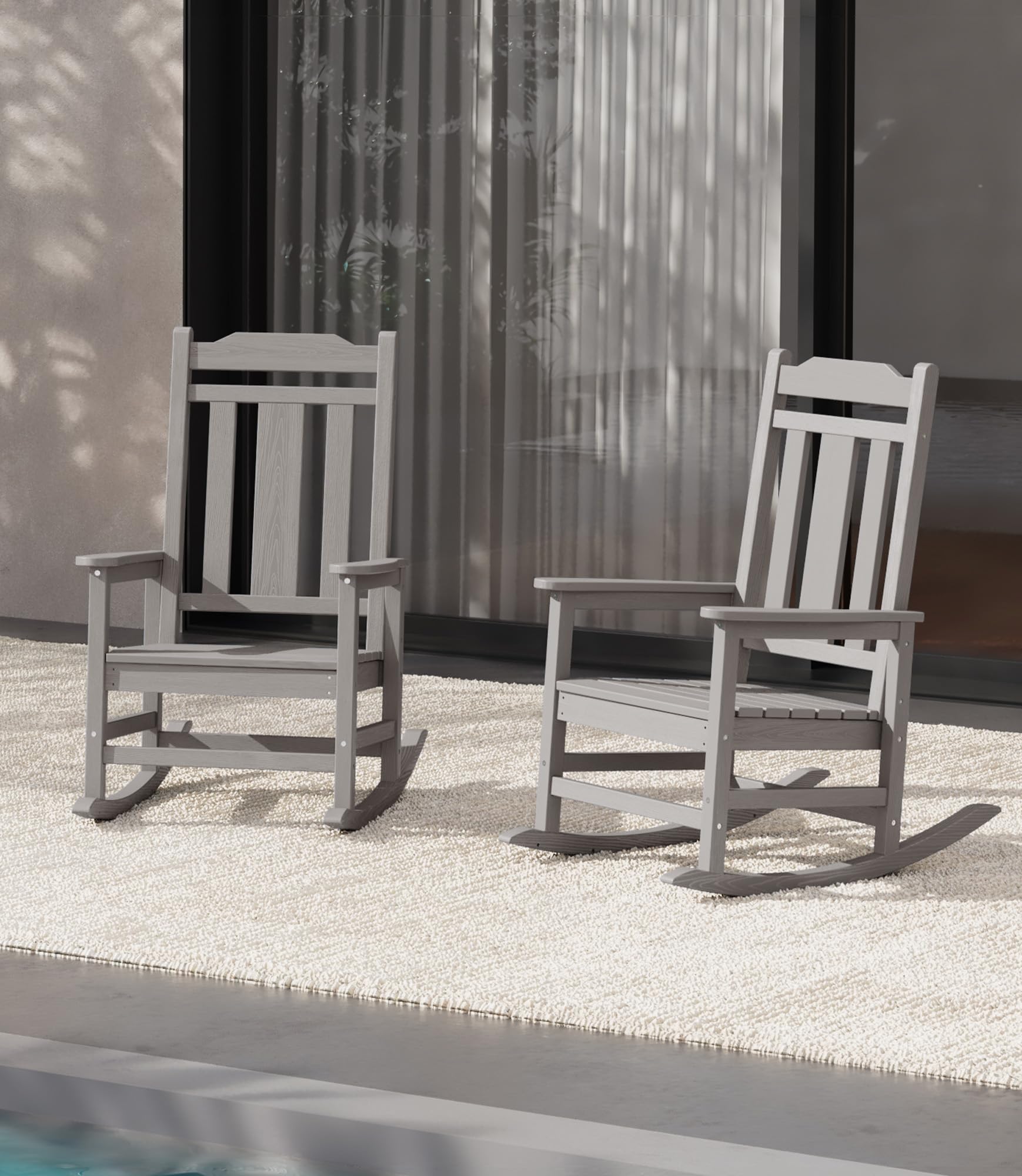 SERWALL Oversized Rocking Chair Set of 2 Outdoor, HDPE Outdoor Rocking Chair Set of 2, Space Gray Image