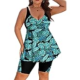 Arolina Plus Size Swimsuit for Women Two Piece Modest Tankini Full Coverage Tummy Control Bathing Suits with Shorts