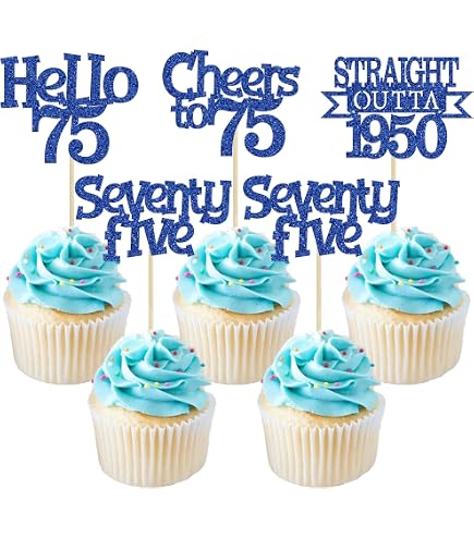 75th Birthday Cupcake Toppers – 24-Pack Glitter “Cheers To 75” Picks, Vintage 1950s Theme, Rose Gold – Perfect For Anniversary Or Party - View #2