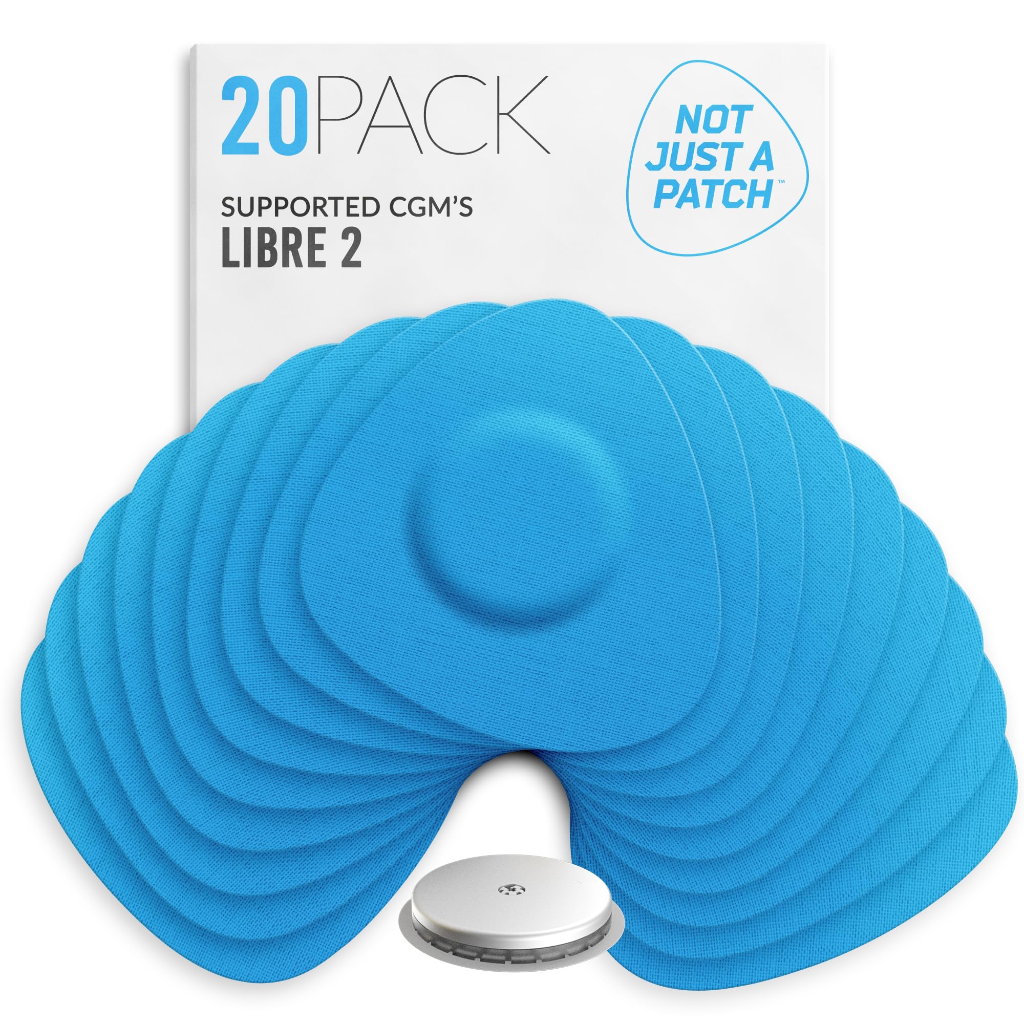 Not Just A Patch Freestyle Libre 2 Sensor Covers (20 Pack) Lingo CGM Patches for Freestyle Libre 2 - Water Resistant & Durable for 10-14 Days - Blue