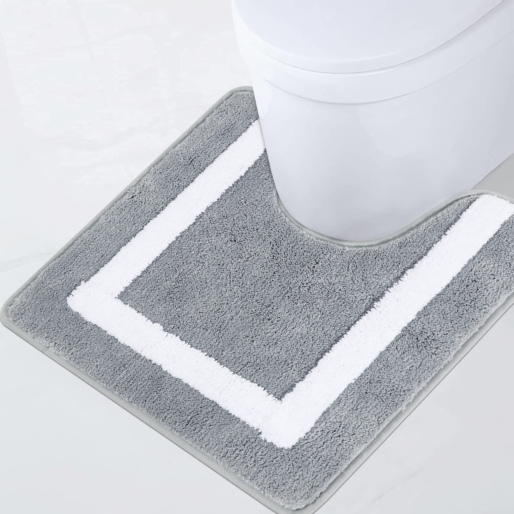 Famibay Pedestal Mat Non Slip U Shape Toilet Mat Machine Washable Toilet Bath Rug Water Absorbent Microfiber Bathroom Floor Carpet for Toilet Bathroom(Grey, 50 x 50 cm)