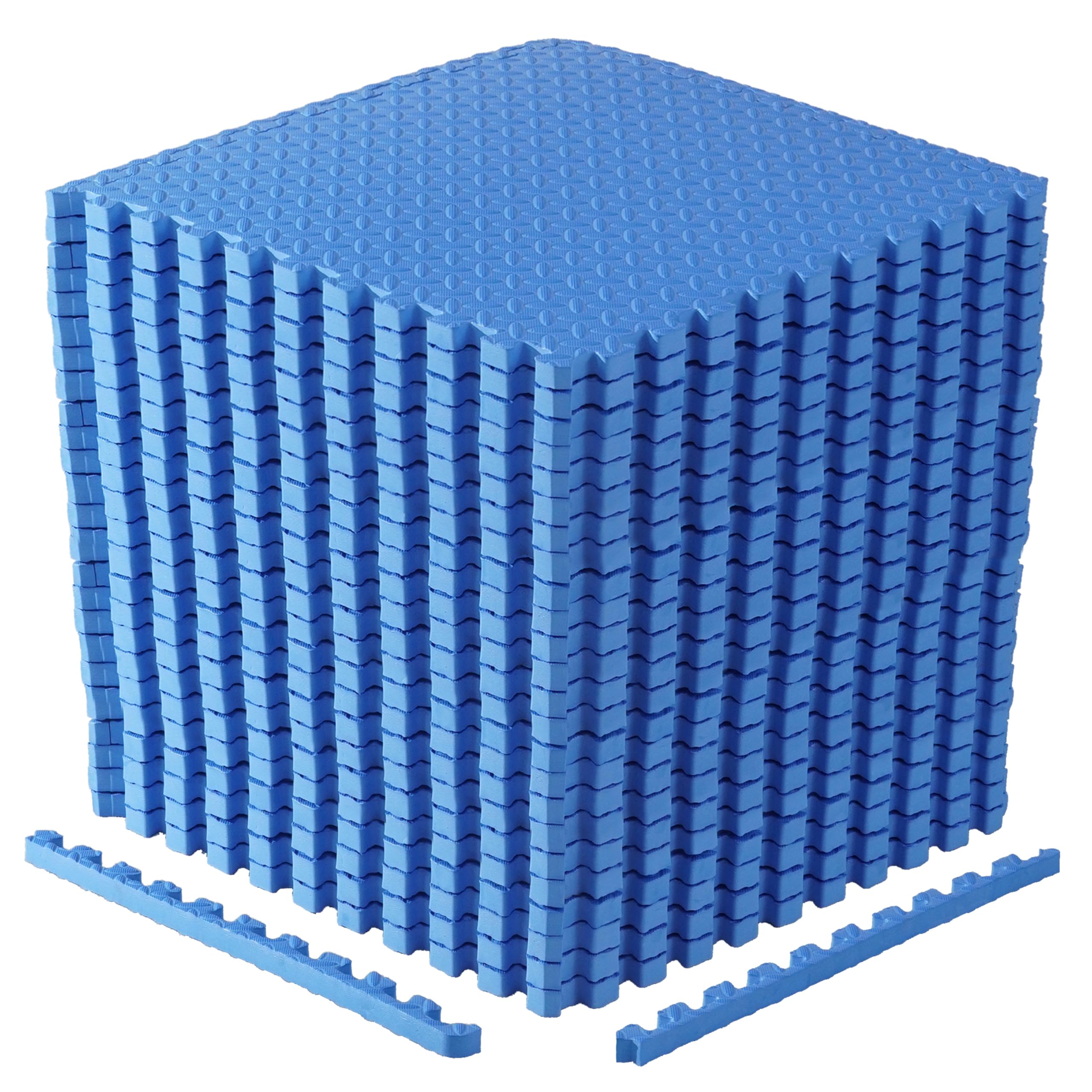 CAP Barbell 1-Inch Interlocking EVA Foam Exercise Puzzle Mat Home Gym Flooring - 4 Pack | 24" x 24" x 1" | Diamond Pattern - Blue Image