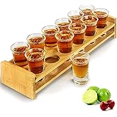Supwinnet Shot Glasses Set 12pcs 30ml/1oz Shot Glass Tray Holder Organizer Straight Thick Base Clear Whiskey Tequila Glass Cups for Liqueurs Party Club Home Bar Drinking (Set of 12)