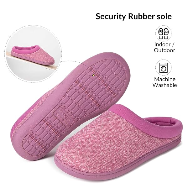HOMETOP WOMEN’S KNIT MEMORY FOAM SLIPPERS WARM SOFT HOUSE SHOES WITH ANTI-SLIP SOLE (7-8, FUSHCIA)