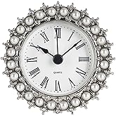 NIKKY HOME Small Table Clock with Faux Pearls Battery Operated for Living Room Decor Desk Shelf 3'', White