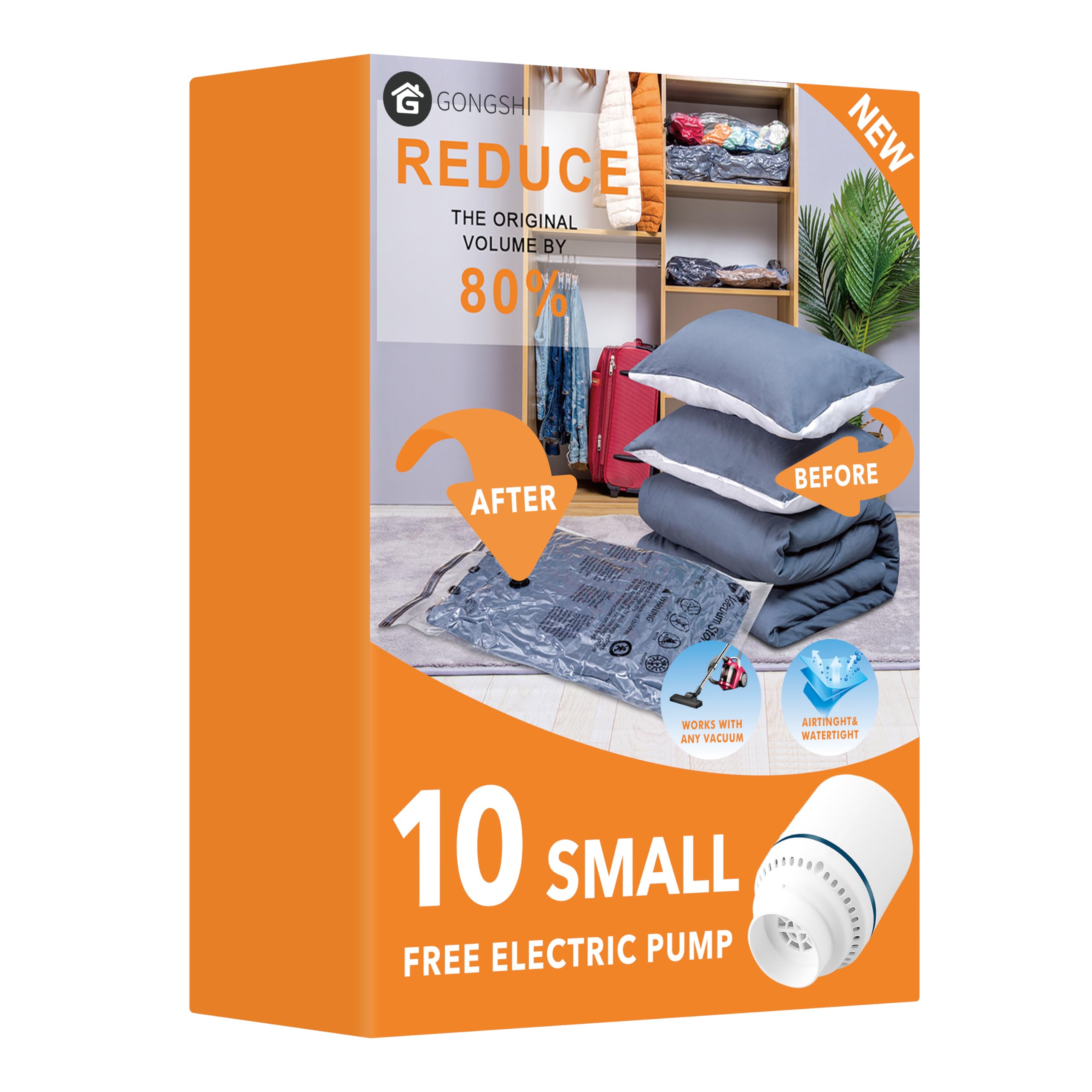 Photo 1 of 10 Small Vacuum Storage Bags with Electric Pump,Plastic Packaging Bags, Space Saver Bag for Clothes, Mattress, Blanket, Duvets, Pillows, Comforters, Travel