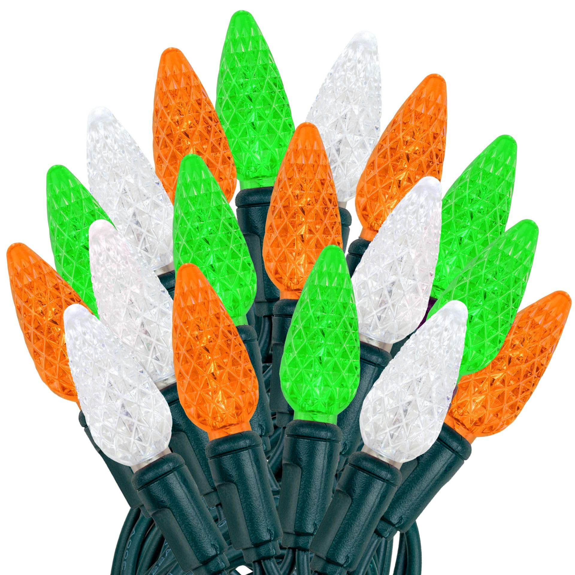 Photo 1 of ???Novelty Lights 24FT 70 LED C6 LED St. Patrick's Day String Lights, Outdoor Christmas Tree Commercial Grade LED String Lights, Christmas Lights Outdoor Tree Decorations Outdoor (Green/White/Orange)