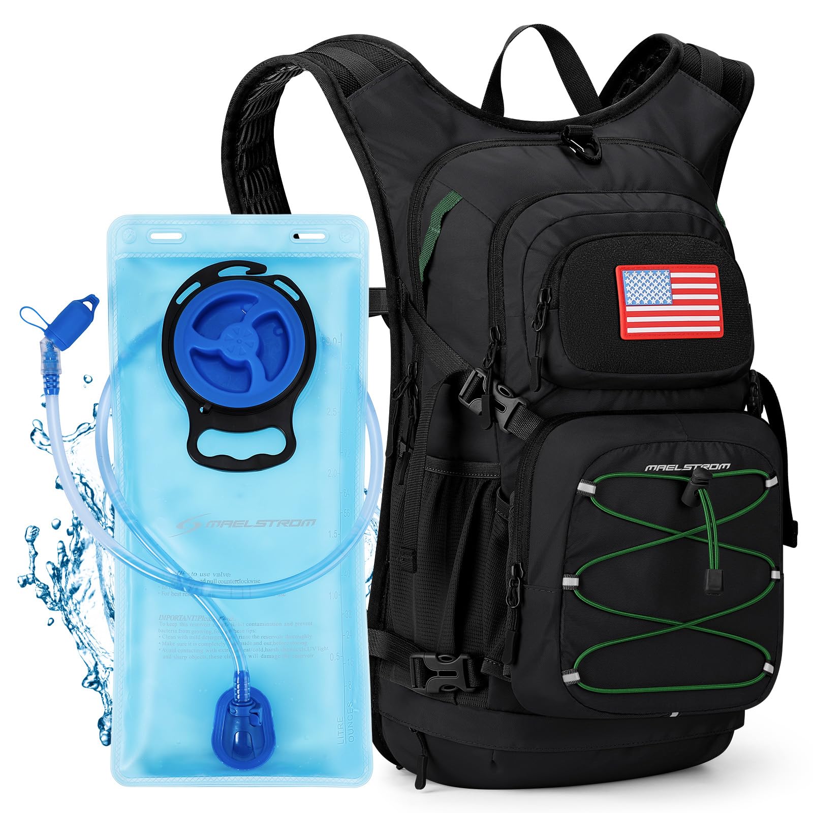 Photo 1 of (needs new bladder) Maelstrom Hydration Hiking Backpack with 2L/3L Water Bladder, High Flow Bite Valve Camping Daypack Lightweight (1.Black, 3L Bladder)