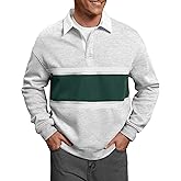 Herberton Men Fleece-Lined Rugby Shirts Heavyweight Color Block Long Sleeve Sweatshirt(S-2XL)