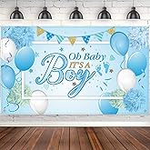Baby Shower Party Backdrop Decorations, Large Durable Fabric Made Baby Shower Banner Backdrop Photo Booth Background for Boy'