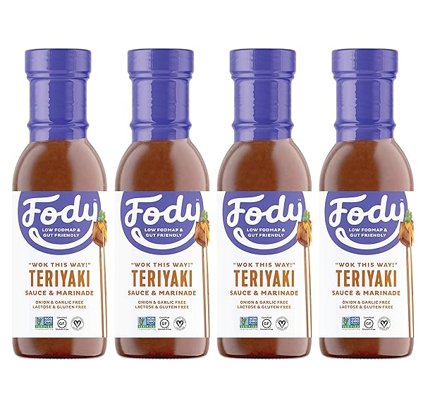 FODY FOODS VEGAN TERIYAKI SAUCE MARINADE PACK | SESAME TAMARI | LOW FODMAP CERTIFIED | GUT FRIENDLY NO ONION NO GARLIC NO MSG | IBS FRIENDLY | GLUTEN FREE LACTOSE FREE | 4 BOTTLES, 8 OUNCE