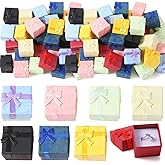 Hicarer 48 Pcs Ring Gift Boxes Bulk Cardboard Paper Small Colored Jewelry Boxes for Ring and Earring Necklaces with Ribbons & Bows for Birthdays, Anniversaries, Weddings