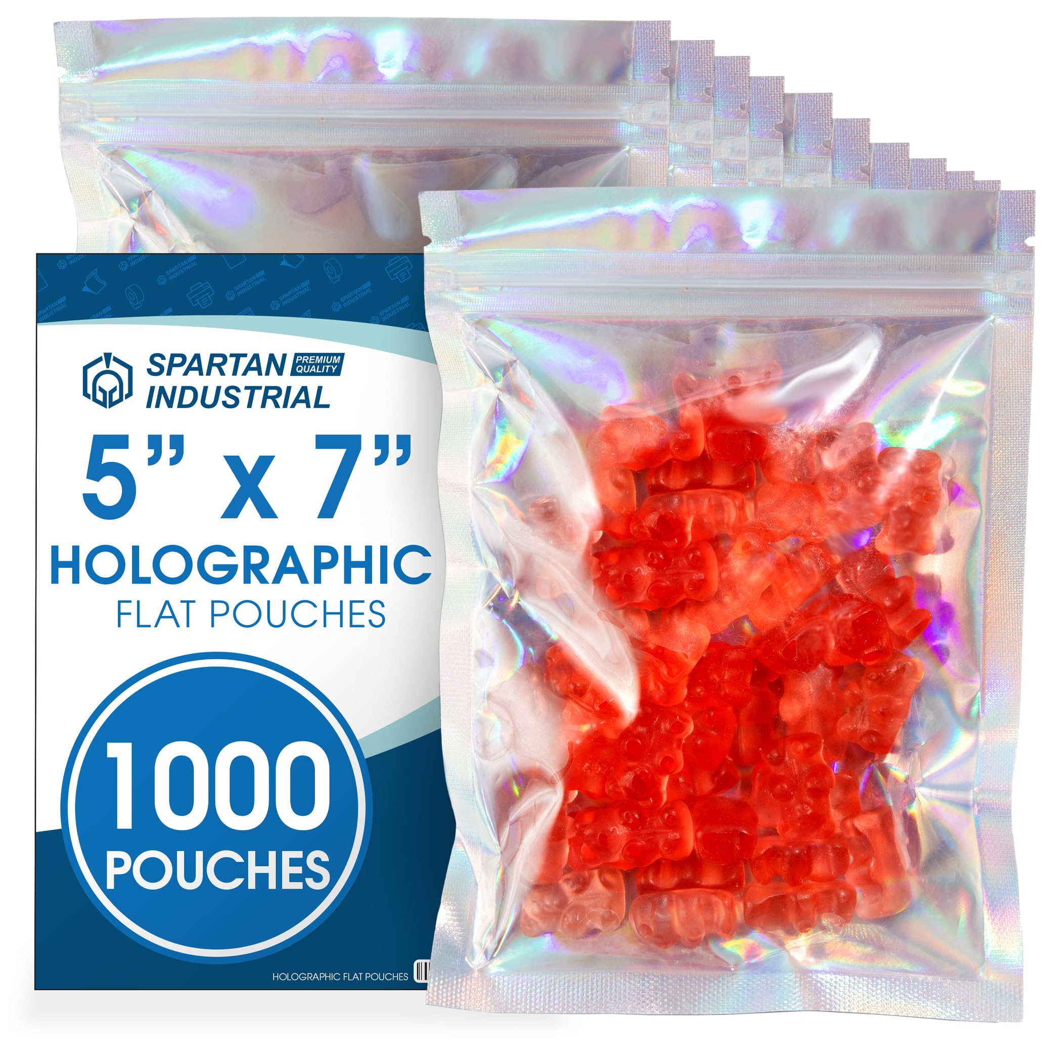 Photo 1 of Spartan Industrial - 5" X 7" Holographic Resealable Bags - Pack of 1000 Smell-Proof Heat Seal Bags for Cookies, Candy Packaging, Bath Salts, and More