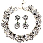 JOERICA Bib Statement Necklace for Women Chunky Choker Necklace and Earrings Set Vintage Rhinestone Statement Necklace Fashion Costume Jewelry for Women