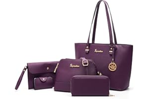 Soperwillton Handbags and Purses for Women Shoulder Tote Bags Top Handle Satchel Purse Set 5pcs