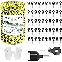 Electric Fence Polywire 660ft, with 50 Electric Fence Insulator and 1 Pcs Insulator Socket Tool, High Conductivity Weatherpro