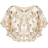 SWEETV Women's 1920s Flapper Shawl,Sequin Beaded Shawls and Wraps for Evening Dresses/Party/Wedding/Formal/Harlem night