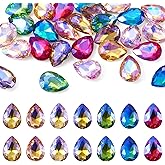 Pandahall 70Pcs Teardrop Crystal Rhinestones Glass Rhinestones Gems Pointed Back Faceted Crystal Rhinestone 7 Colors for Jewelry Making Nail Arts Clothing Accessories