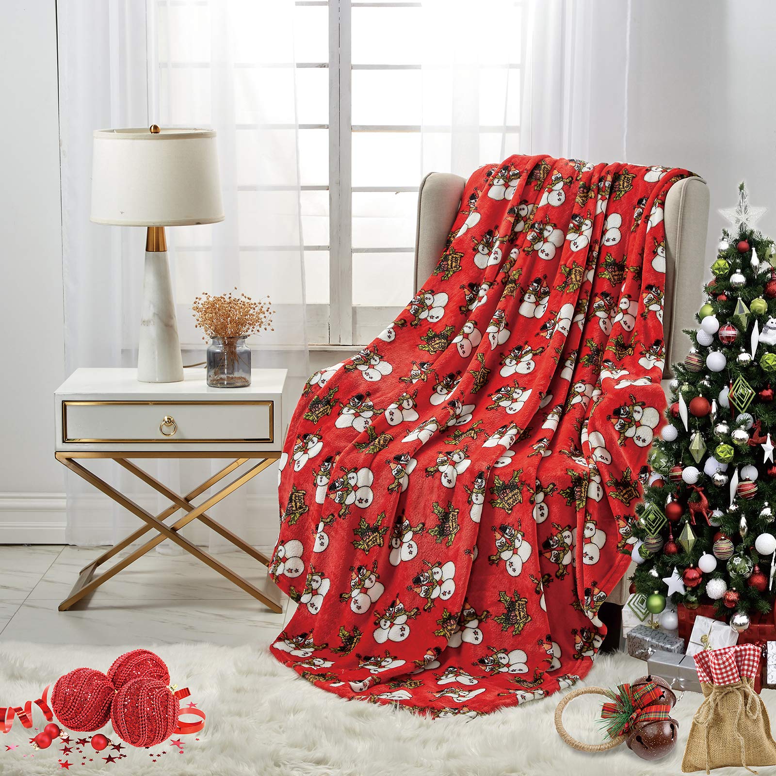 softan Flannel Throw Blankets Bedspread, Fluffy Microfiber Warm Sheet for Bed and Couch, Soft Lightweight Nap Fleece Blanket - 150 X 200 CM Snow Man