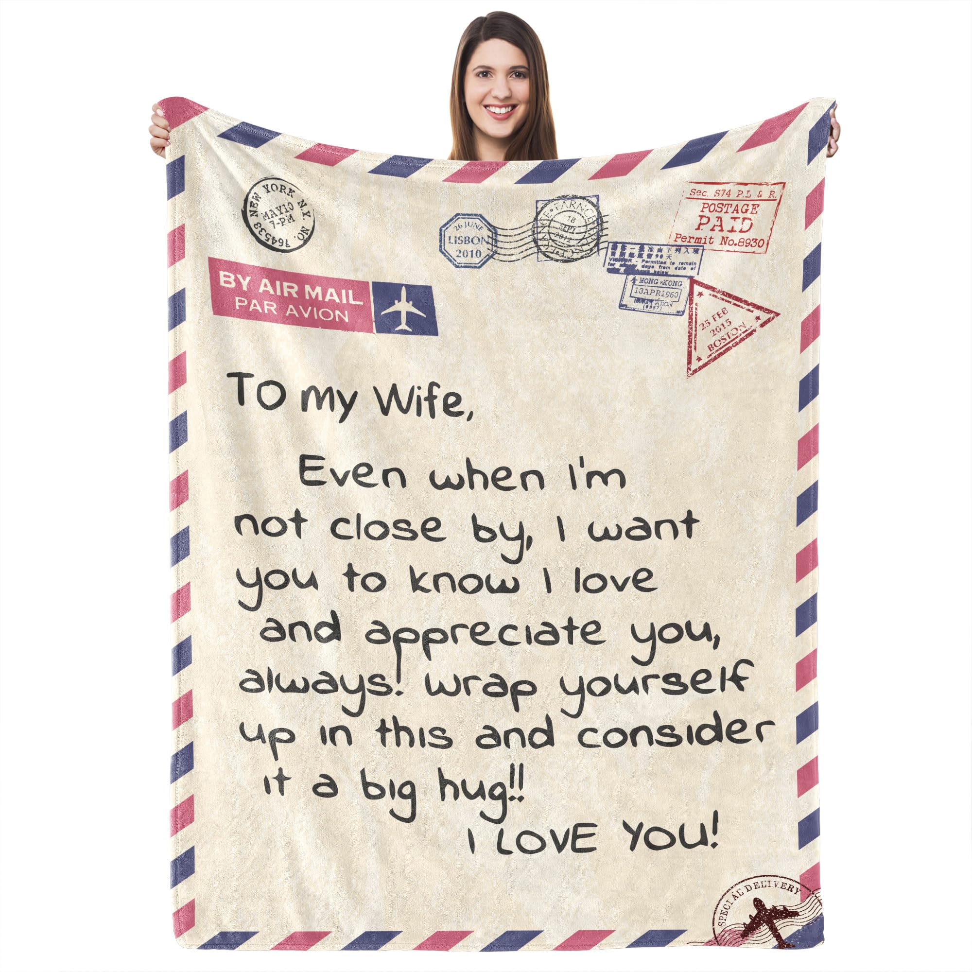 UFOORO Valentines Day Mothers Day & Birthday Gifts for Wife, Wife Gifts from Husband, for Her Airmail Throw Blanket for Bedding Sofa and Travel 140X180cm