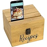 Zen Earth Inspired 4"x6" Recipe Card Storage Box Phone/Tablet/Card Holders on Top Bamboo Wood Chest