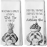 Mcehtle Funny Shih Tzu Fruits Kitchen Towels Set of 2, Funny Dog Kitchen Decor, Dogs Gifts for Women Men Hand Towel, Black and White Pet Owner Gift Decorative Tea Towels Dish Towel 16x24 Inch