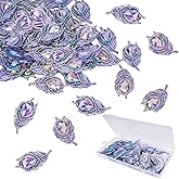 50 Pcs 38mm Feather Resin Accessories Flatback Rhinestone,for Tumblers, Bottles, Clothing DIY Accessories Craft Decoration (Purple)