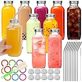 BIGIVACA 16 oz Glass Juice Bottles with Lids 10 Pack | Reusable & Leakproof Juicing Jars with Airtight & Sipping Lids, Straws & Brushes for Travel, Office, Home, Gym