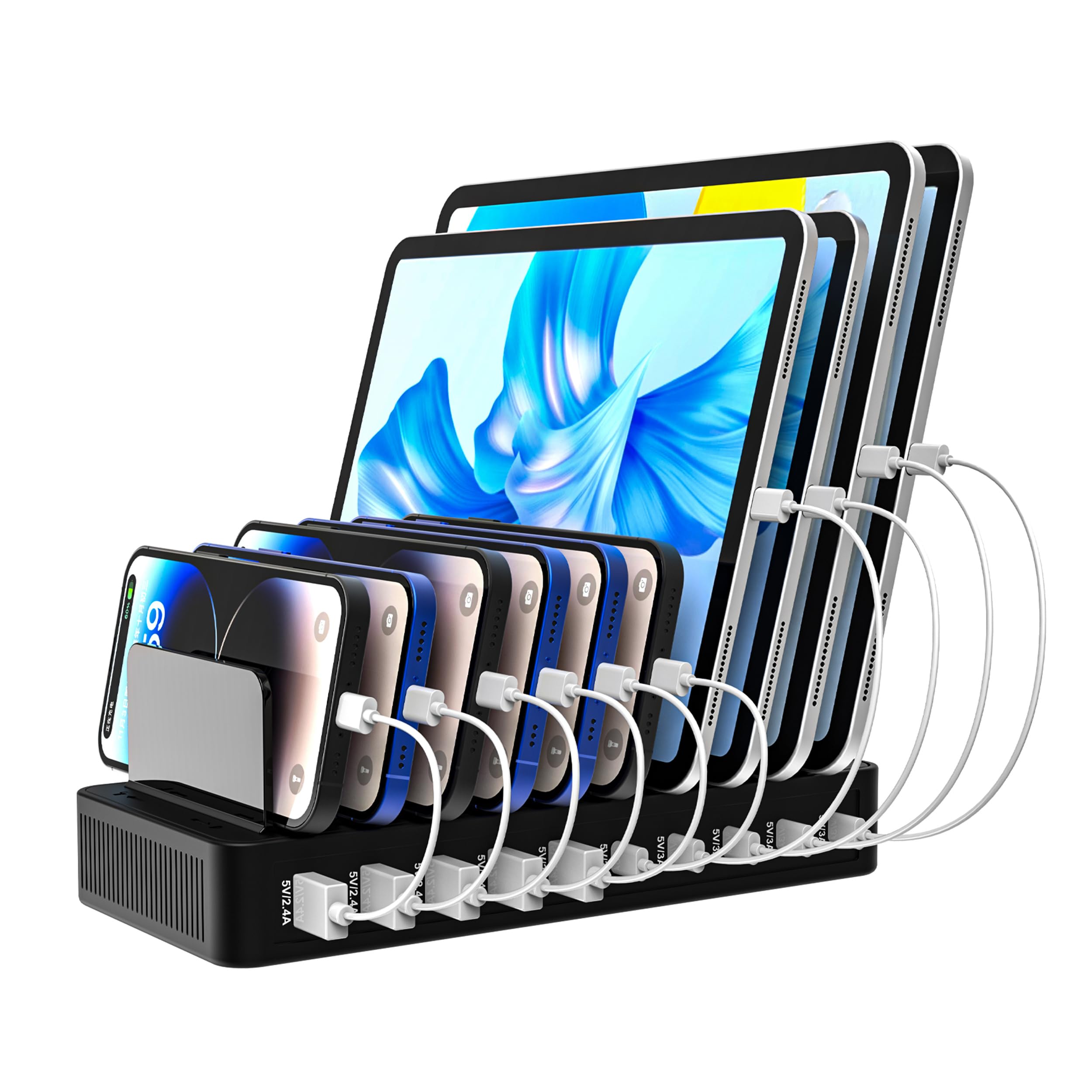 Photo 1 of Haioulun 100W 10-Port Smart Charging Station | 5 USB-A & 5 USB-C Ports | Organized Design for Cellphones, Tablets, Watches & More (Black)
