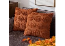 COSIBONO Pumpkin Fall Decorative Throw Pillow Covers 18"x18", Set of 2 Rust Red Soft Faux Fur Pillow Covers for Autumn Harves