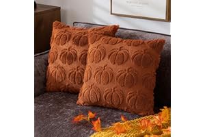 COSIBONO Pumpkin Fall Decorative Throw Pillow Covers 18"x18", Set of 2 Rust Red Soft Faux Fur Pillow Covers for Autumn Harvest, Fluffy Plush Accent Pillow Cases for Farmhouse Couch Cushion Covers