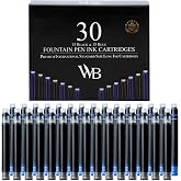 Wordsworth &amp; Black Fountain Pen Ink Cartridge Refills, 30 Pack, Black/Blue | Fits Most Pens, International Standard Size, Smooth Flow, Quick-Drying, Journaling Calligraphy, Generic Disposable, Vegan