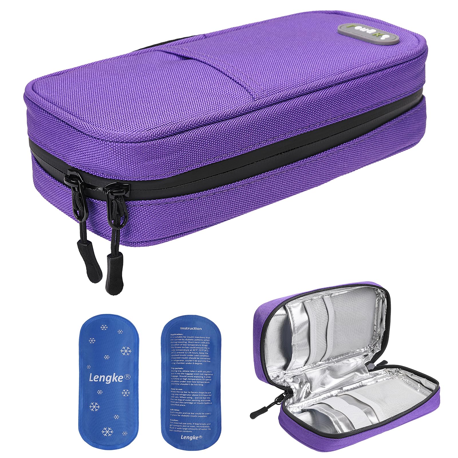 JAKAGO Waterproof Insulin Cooler Travel Case,Lightweight and Super Strong Insulation Insulin Pen Case, Medical Cooler Bag for Insulin Pens & Medication with 2 Large Ice Pack（Purple）