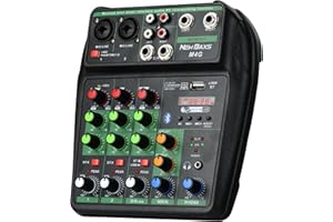 DJ Audio Mixer, DJ Mixers 4 Channel Sound Board with Bluetooth, NEW BAXS Sound Mixer Board XRL/1/4" Interface, USB/MP3 Computer Input 48V Phantom Power Stereo DJ Studio Streaming KTV Stage,Balck