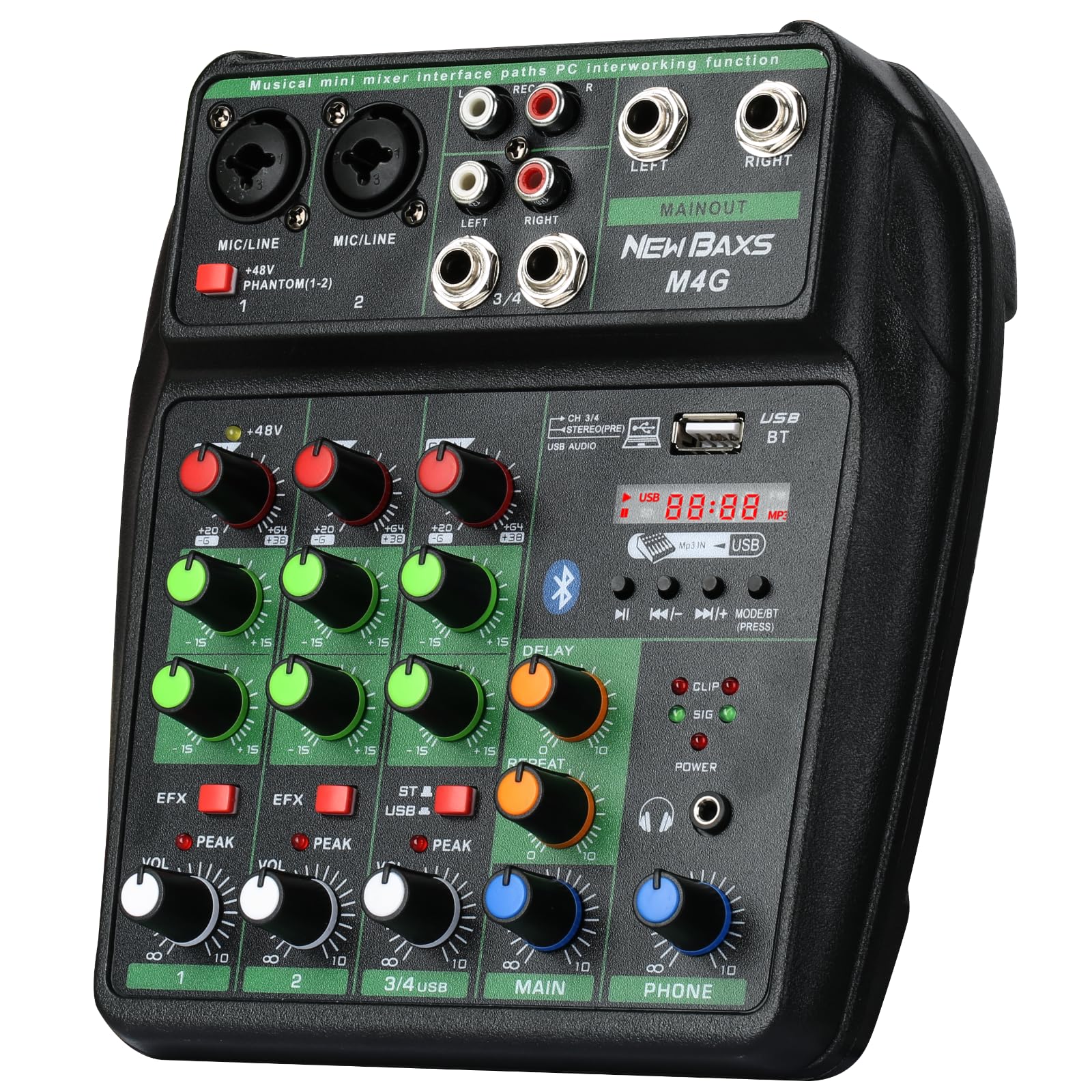 Photo 1 of DJ Audio Mixer, DJ Mixers 4 Channel Sound Board with Bluetooth, NEW BAXS Sound Mixer Board XRL/1/4" Interface, USB/MP3 Computer Input 48V Phantom Power Stereo DJ Studio Streaming KTV Stage,Balck