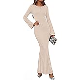 ZESICA Women's 2026 Fall Bodycon Sweater Dress Long Sleeve Boat Neck Ribbed Knit Wedding Guest Cocktail Maxi Dresses