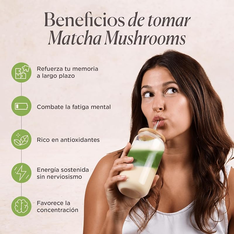 Cogumelos Matcha 100 g – Chá Matcha Cerimonial com 6 Cogumelos Funcionais (Juba de Leão, Reishi, Chaga, Cordyceps, Shiitake, Maitake) – Equilíbrio Energético de Foco – Origem Japonesa