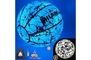 MILACHIC Glow in The Dark Holographic Basketball - Official Size 7 Indoor Outdoor Luminous Glowing Leather Basketball 29.5" - with Pump