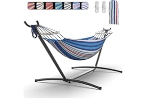 EveryFun Double Hammock with Heavy-Duty Steel Stand,Portable,Easy Assembly,600lbs Weight Capacity,Suit for Indoor,Yard,Camping,or Outdoor-Fine Blue
