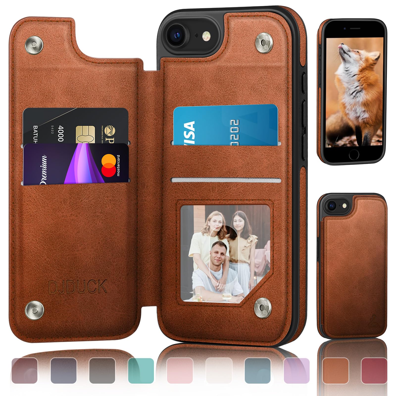 Photo 1 of DJDUCK Designed for iPhone 7/8/SE2020/SE2022 Case Wallet with Card Holder, [Magnetic Clasp Cover] [RFID Blocking Leather Protection] Shockproof Women Men Cases 4.7 Inch for Apple 7/8/SE2 Light Brown