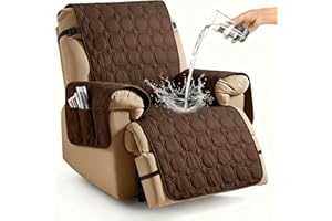 XINEAGE 100% Waterproof Recliner Chair Cover, Non Slip Covers for Recliner Chair with Pocket, Washable Dog Recliner Couch Cover with Elastic Straps (Coffee, 23.6")