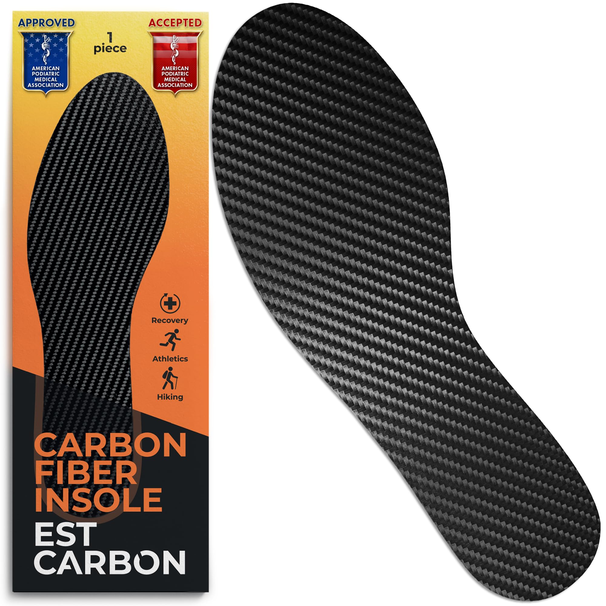 Photo 1 of EstCarbon - Carbon Fiber Insole - 1 pc, Men 5-5.5, Women 6-6.5 - Unisex Orthotic Shoe Insert - Stiff Foot Plate - Turf Toe, Hallux Rigidus, Flat Feet, Plantar Fasciitis, Mortons Extension