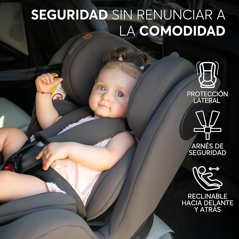 Cadeira de Bebé KikkaBoo Grupo 0 1 2 3 i-MOOVE 2, tamanho i 40–150 cm com ISOFIX, giro 360°, reclinável, apoio de cabeça ajustável, preto