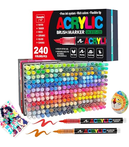240 Color Acrylic Paint Markers Set - Soft Brush Tip, For Rock, Fabric, Wood, Glass & DIY Crafts